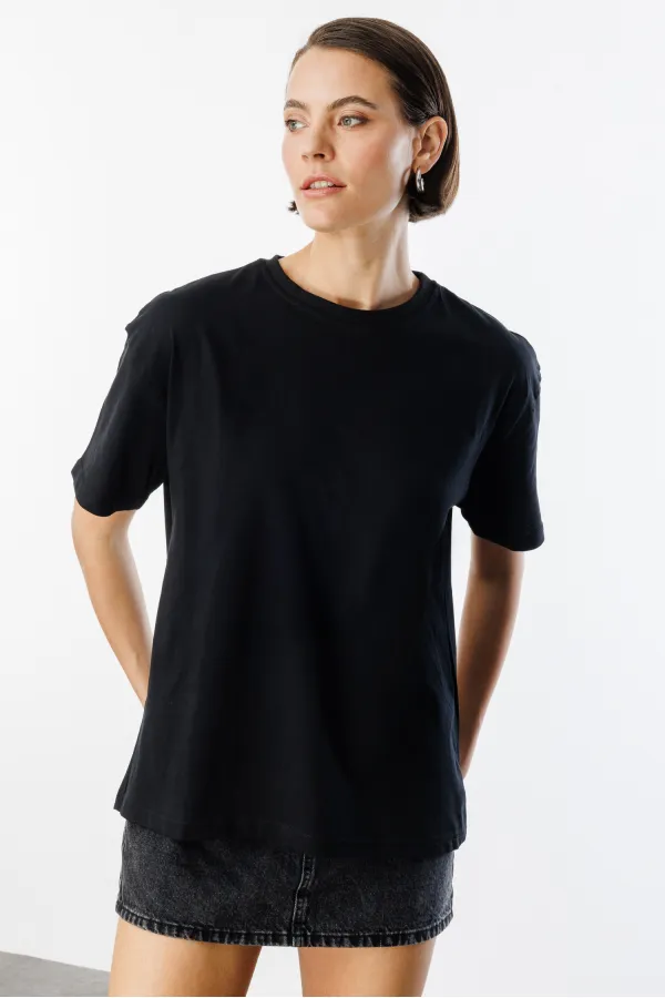 Women's 100% Organic Cotton Thick Textured Oversize Fit Round Neck T-shirt WOMEN-OVERSIZE-T-SHIRT