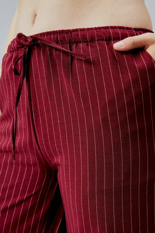 Kadın Pantolon Geniş Paça Yüksel Bel Cepli Çizgili Pantolon ÇİZGİLİ-PANTOLON