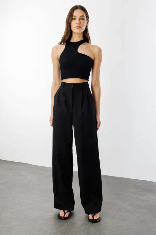 Women's Pleated Fabric High Waist Palazzo Trousers PANTS-002