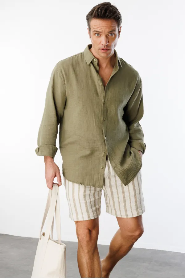 Oversize Basic Erkek Müslin Gömlek ERKEK-MÜSLİN-GÖMLEK