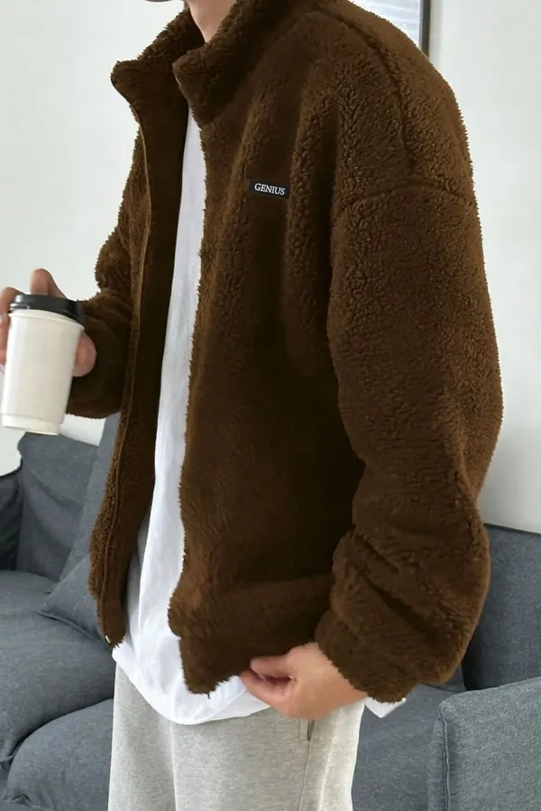 Oversize Peluş Tam Fermuarlı Sweatshirt Peluş İçi Polarlı Sherpa Kumaş Sweatshirt