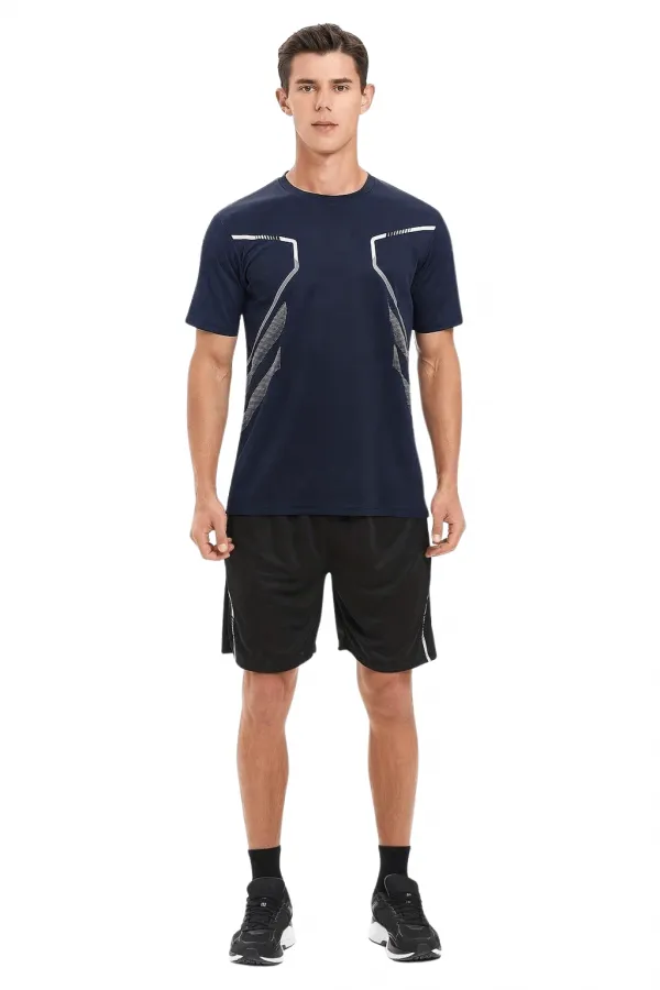 T-shirt de sport pour homme, T-shirt d'entraînement en polyester pour homme, T-shirt rayé