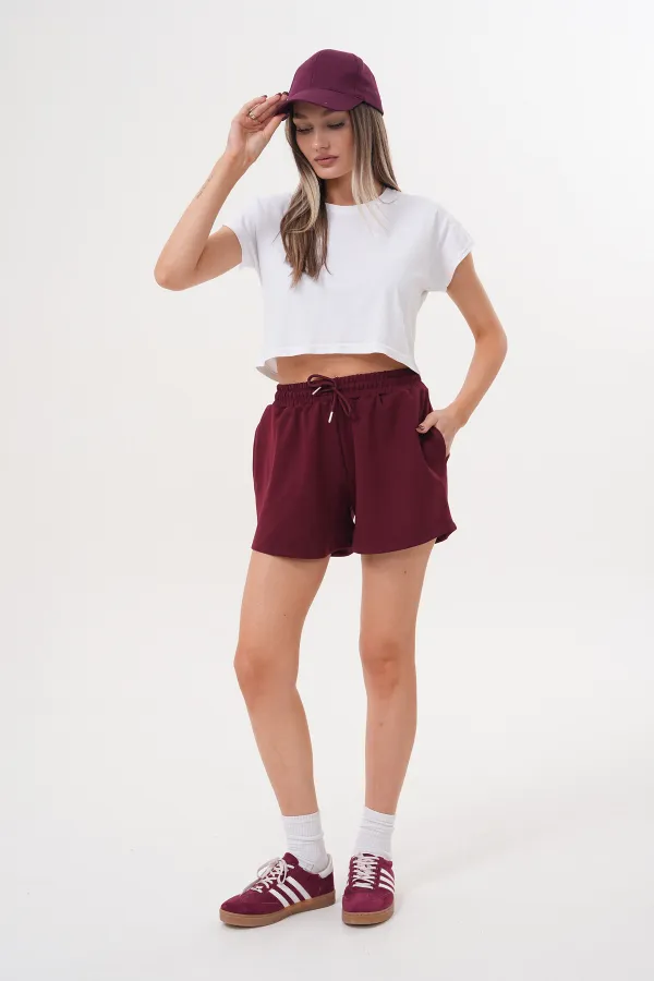 Kadın Modal Şort Beli Lastikli Cepli Şort MODAL-ŞORT