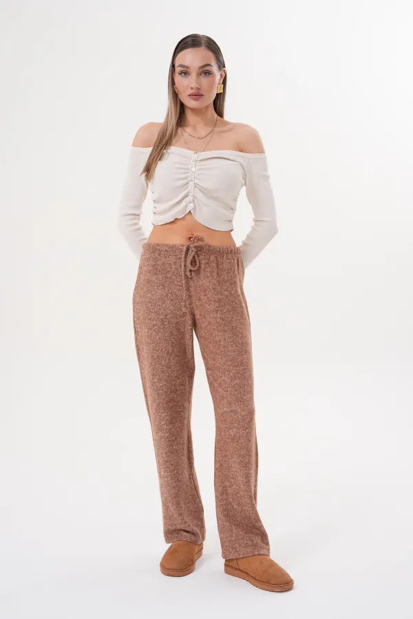 Women's Soft Knitted Trousers with Elastic Waist and Pockets