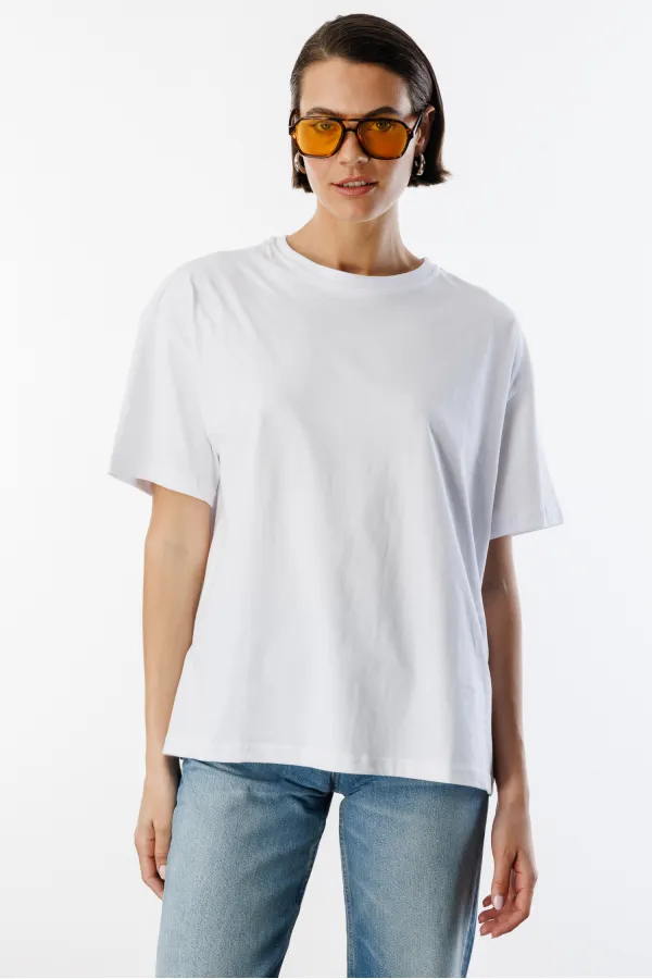 Kadın %100 Organik Pamuklu Kalın Dokulu Oversize Fit Yuvarlak Yakalı T-shirt KADIN-OVERSIZE-T-SHIRT