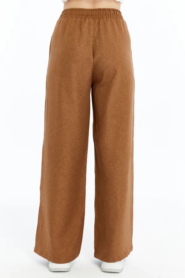 Kadın Pantolon Keten Karışımlı Belİ Lastikli Kırışmaz Kumaş Pantolon KETEN-PANTOLON