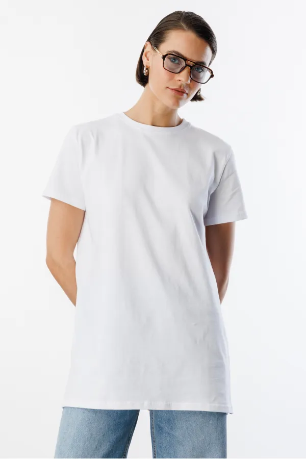 Regular Fit Crew Neck Basic Plain Short Sleeve 100% Cotton Tunic OVERSIZE-TUNIC