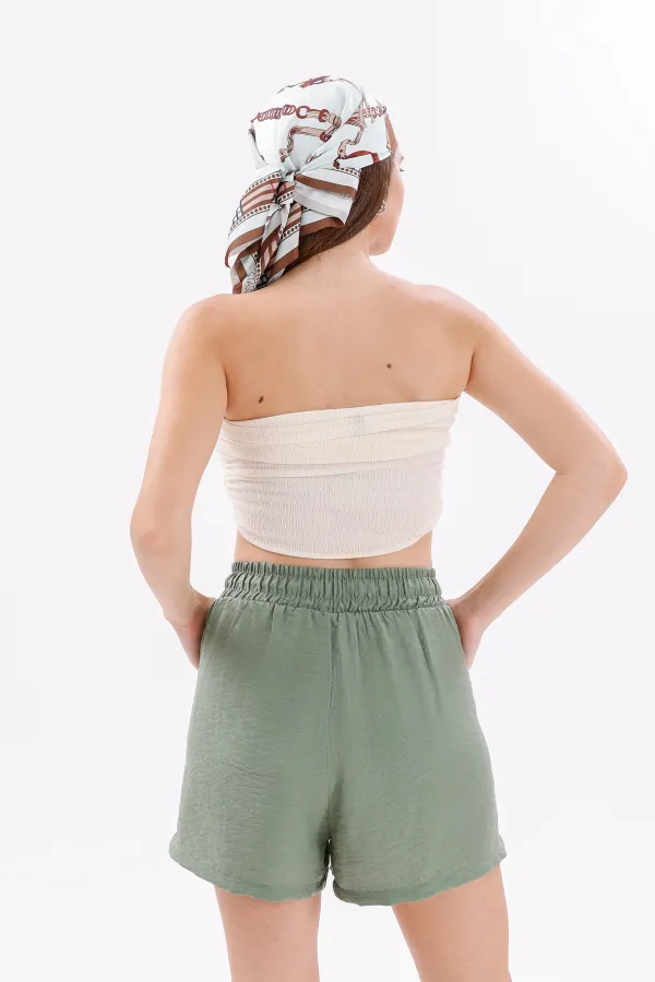 Short en coton Aerobin pour femme de Genius Store, avec poches, tissu infroissable et taille élastique.