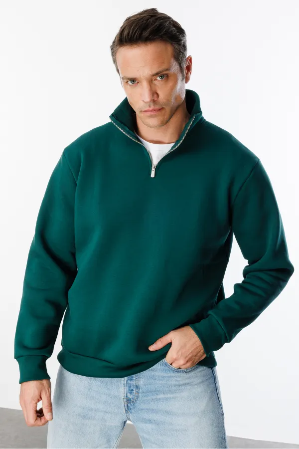 Sweat-shirt unisexe, coupe décontractée, coton, doublure polaire, demi-zip, col montant