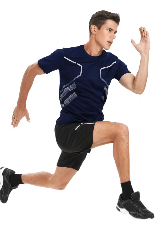 T-shirt de sport pour homme, T-shirt d'entraînement en polyester pour homme, T-shirt rayé