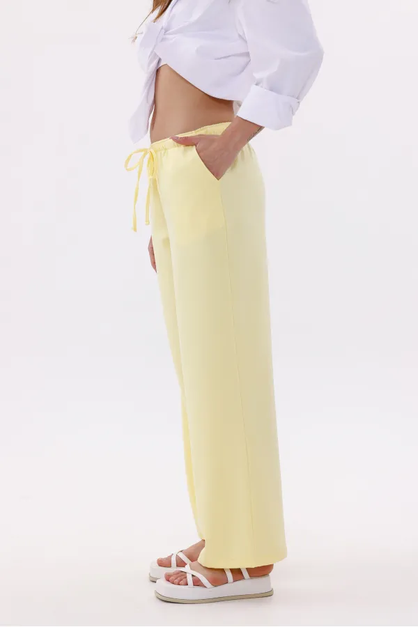 Kadın Pantolon Geniş Paça Pamuklu Viskon Cepli Pantolon Beli Lastikli GENİŞPAÇA-PANTOLON