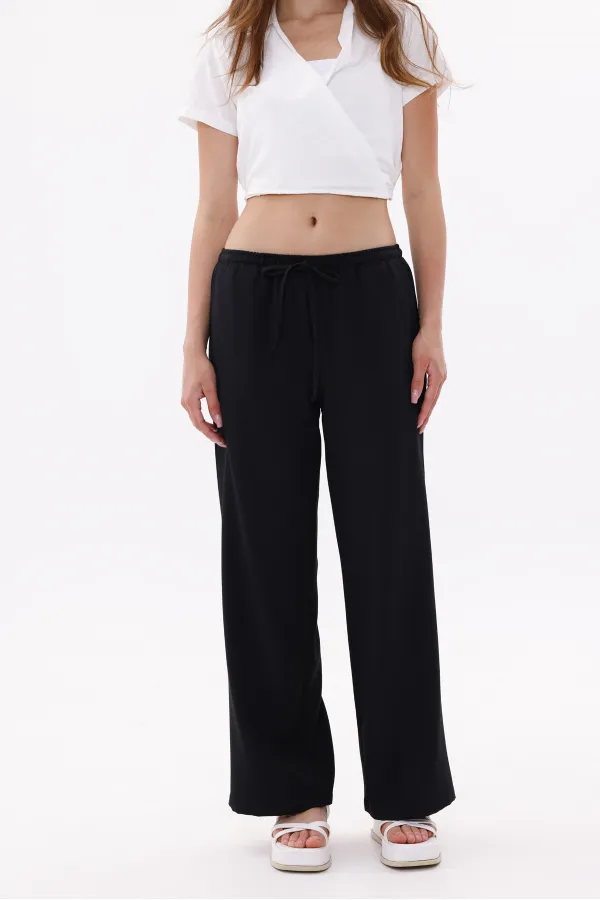 Kadın Pantolon Geniş Paça Pamuklu Viskon Cepli Pantolon Beli Lastikli GENİŞPAÇA-PANTOLON