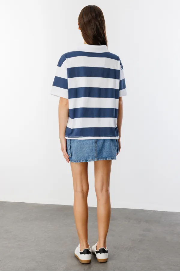 Relax Fit Çizgili Penye Kısa Kollu Polo Tişört ÇİZGİLİ-POLOYAKA