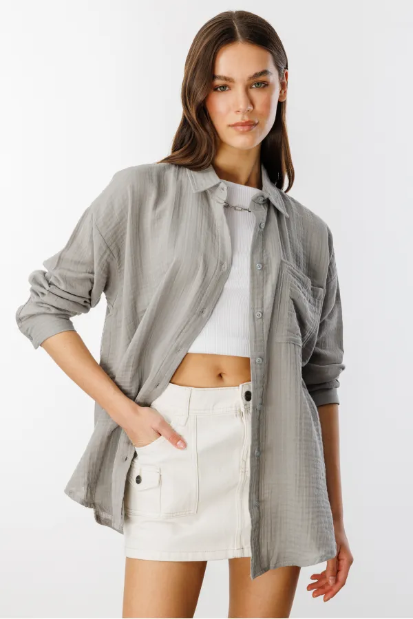Oversize Basic Müslin Kadın Gömlek KADIN-MÜSLİN-GÖMLEK