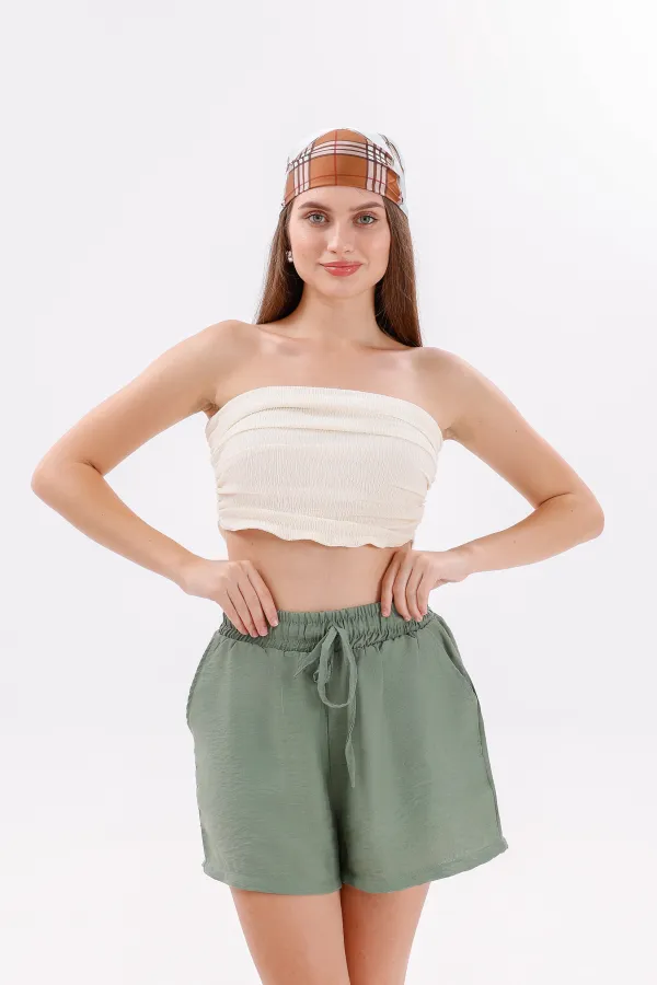 Short en coton Aerobin pour femme de Genius Store, avec poches, tissu infroissable et taille élastique.