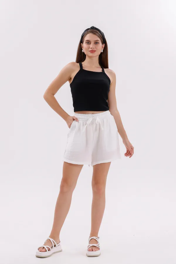 Short en coton Aerobin pour femme de Genius Store, avec poches, tissu infroissable et taille élastique.