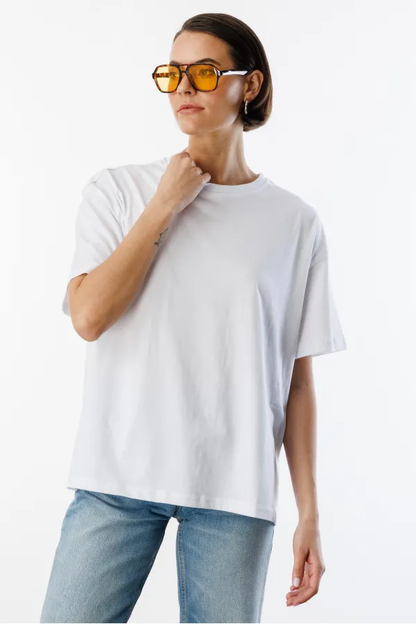 Kadın %100 Organik Pamuklu Kalın Dokulu Oversize Fit Yuvarlak Yakalı T-shirt KADIN-OVERSIZE-T-SHIRT