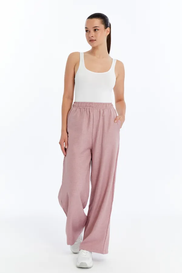 Kadın Pantolon Keten Karışımlı Belİ Lastikli Kırışmaz Kumaş Pantolon KETEN-PANTOLON