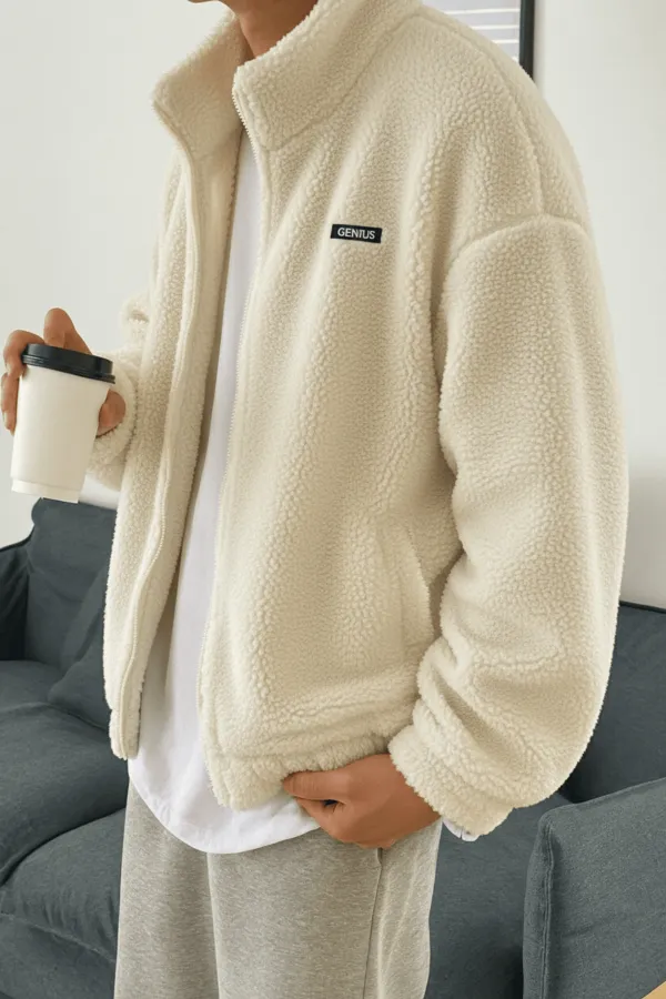 Oversize Peluş Tam Fermuarlı Sweatshirt Peluş İçi Polarlı Sherpa Kumaş Sweatshirt