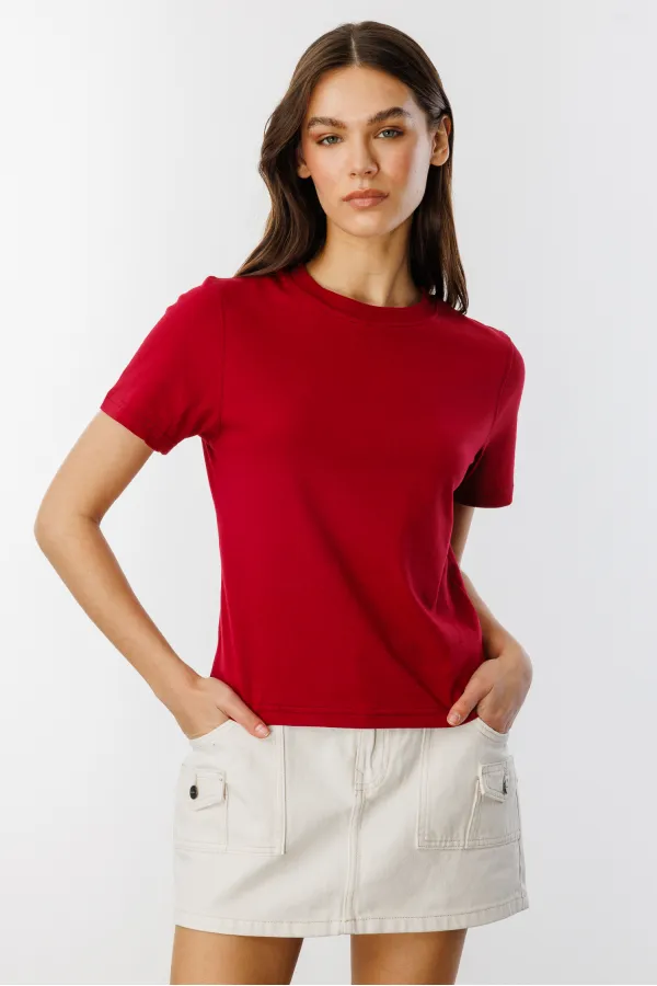 Kadın T-shirt Kısa Kollu Organik Pamuklu Bisiklet Yaka Crop T-shirt