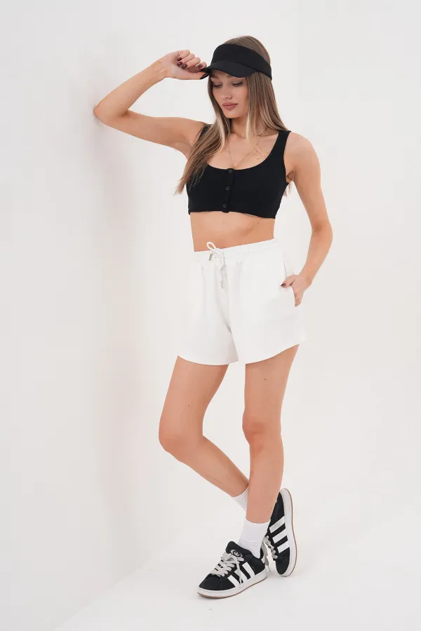 Kadın Modal Şort Beli Lastikli Cepli Şort MODAL-ŞORT