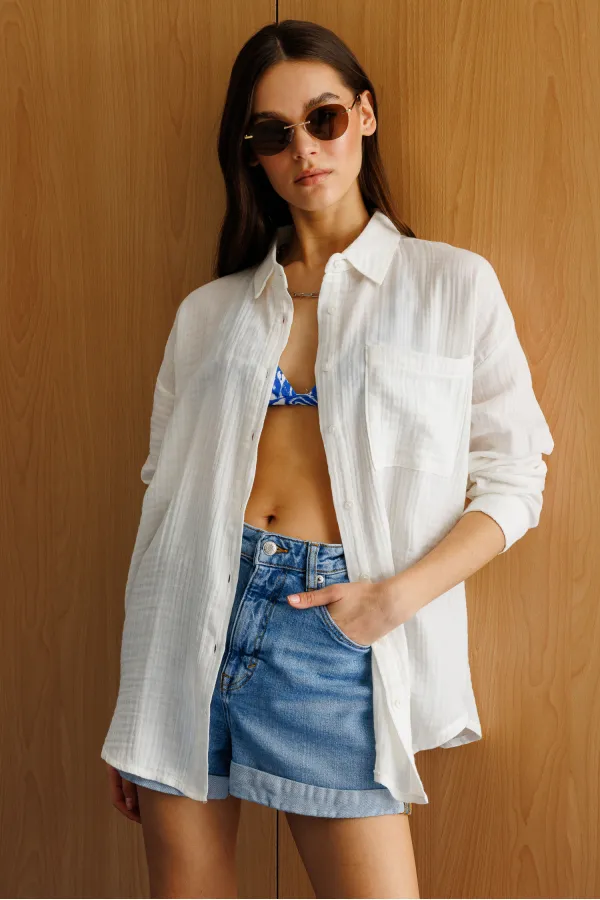 Oversize Basic Müslin Kadın Gömlek KADIN-MÜSLİN-GÖMLEK