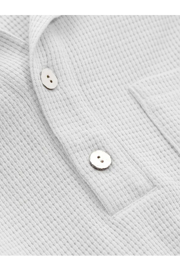 Erkek Oversize Polo Yaka  Waffle T-Shirt  POLOYAKA-DÜĞMELİ