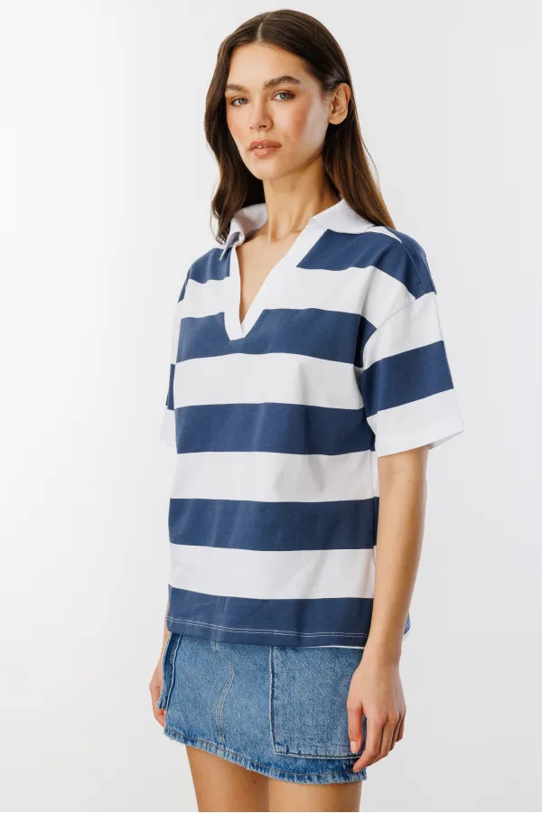 Relax Fit Çizgili Penye Kısa Kollu Polo Tişört ÇİZGİLİ-POLOYAKA