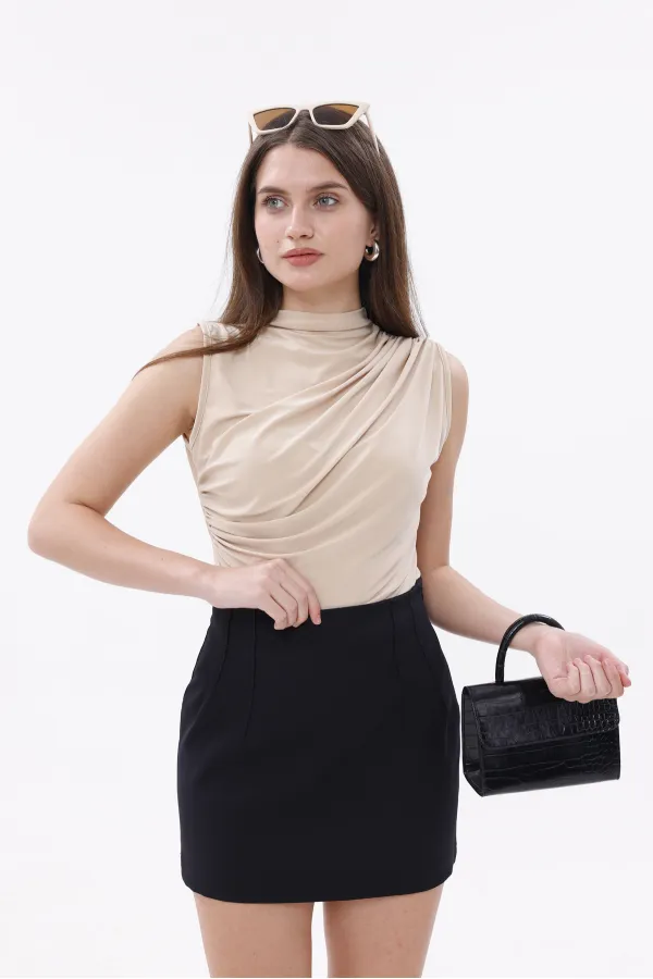 FundacshoosesXGenius Women's Darted Skirt, Non-See-Through Laminated Women's Skirt WOMEN'S SKIRT