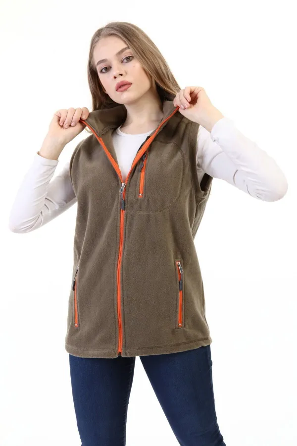 Store Women's Fleece Vest, Full Zip Outdoor Sports Vest with 3 Pockets
