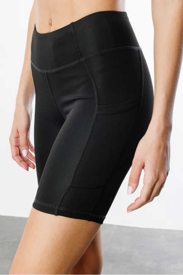 Yüksek Bel Toparlayıcı Çift Cepli Biker Şort Kısa Spor Tayt KISA-TAYT