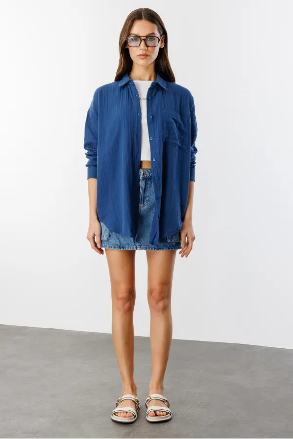 Oversize Basic Müslin Kadın Gömlek KADIN-MÜSLİN-GÖMLEK