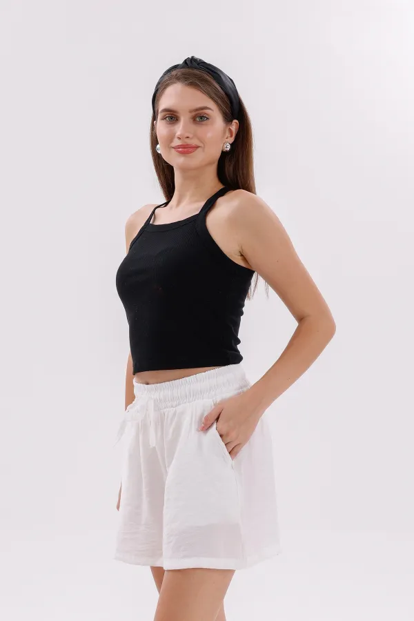 Short en coton Aerobin pour femme de Genius Store, avec poches, tissu infroissable et taille élastique.