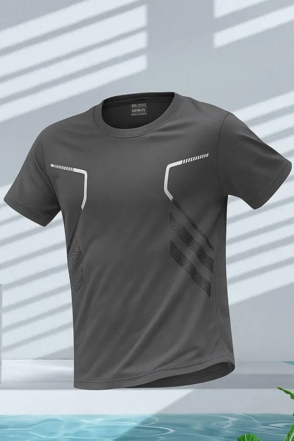 T-shirt de sport pour homme, T-shirt d'entraînement en polyester pour homme, T-shirt rayé