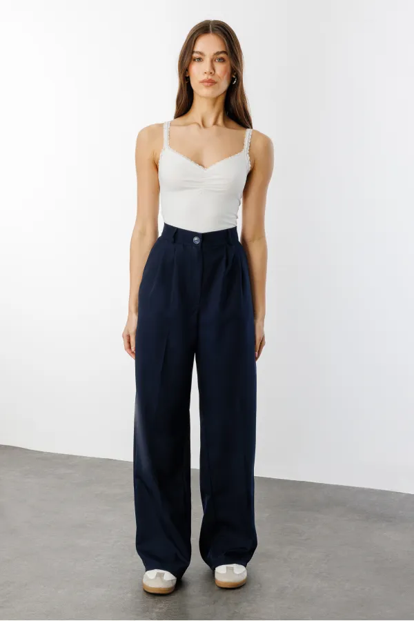 Women's Pleated Fabric High Waist Palazzo Trousers PANTS-002