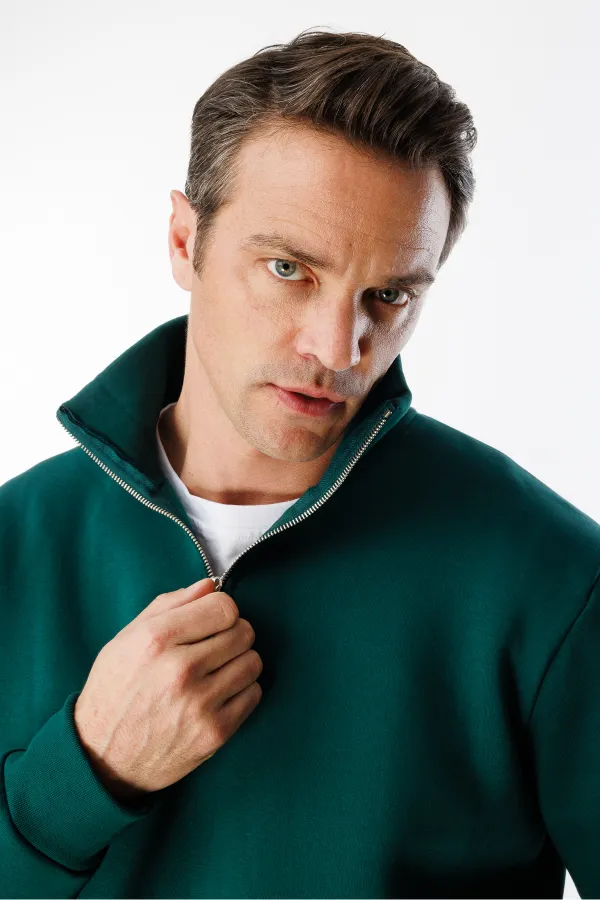 Sweat-shirt unisexe, coupe décontractée, coton, doublure polaire, demi-zip, col montant