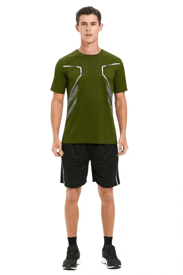 T-shirt de sport pour homme, T-shirt d'entraînement en polyester pour homme, T-shirt rayé