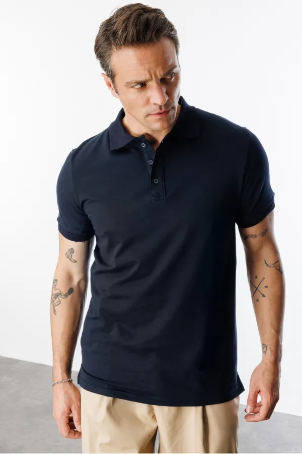  Erkek Çekmeyen Pamuklu Kumaş Regular Fit Standart Kesim Polo Yaka Tişört POLOYAKA-T-SHIRT1