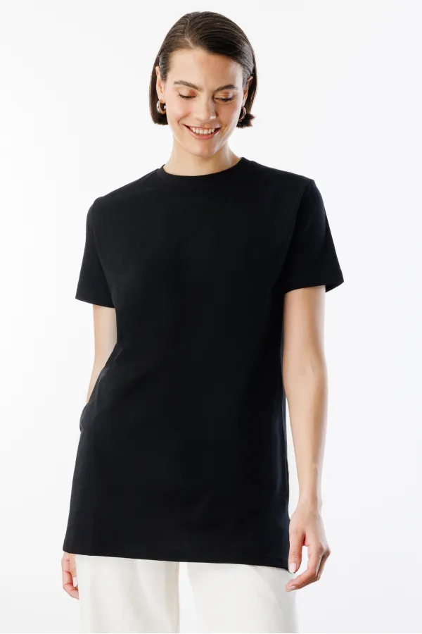 Regular Fit Crew Neck Basic Plain Short Sleeve 100% Cotton Tunic OVERSIZE-TUNIC