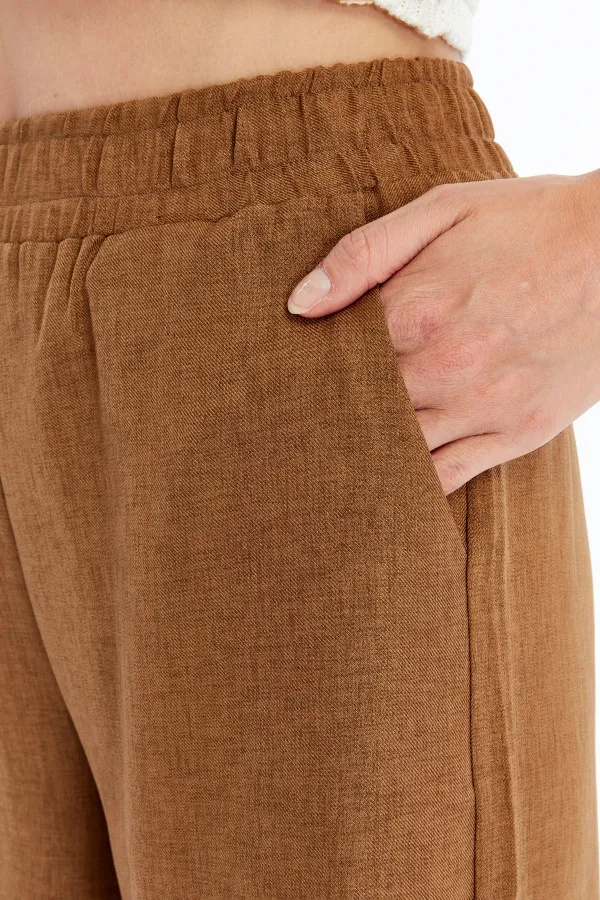 Kadın Pantolon Keten Karışımlı Belİ Lastikli Kırışmaz Kumaş Pantolon KETEN-PANTOLON