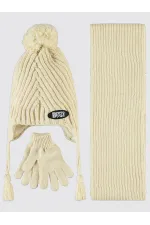 Ensemble écharpe, bonnet et gants pour garçon de 6 à 9 ans, blanc - Emballage