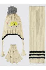 Erkek Çocuk Atkı Bere Eldiven Setleri 6-9 Yaş Beyaz - Paket