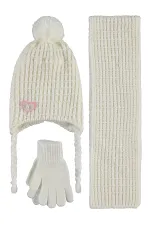 Ensemble écharpe, bonnet et gants pour fille de 2 à 5 ans, écru - Emballage