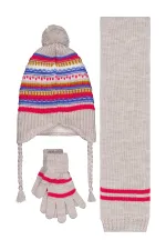 Kız Çocuk Atkı Bere Eldiven Setleri 2-5 Yaş Bej - Paket