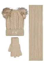 Kız Çocuk Atkı Bere Eldiven Setleri 6-9 Yaş Bej - Paket