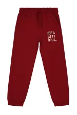 Girl's Tracksuit Bottoms 6-9 Years Old Dark Burgundy - Pack