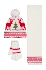 Kız Çocuk Atkı Bere Eldiven Setleri 6-9 Yaş Ekru - Paket