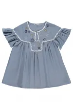 T-shirt pour fille, 10-13 ans, bleu - Lot