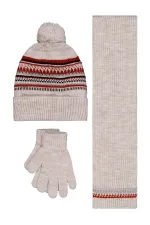 Erkek Çocuk Atkı Bere Eldiven Setleri 6-9 Yaş Gri-Kırmızı - Paket