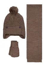 Bebek Atkı Bere Eldiven Setleri 0-24 Ay Kahverengi - Paket